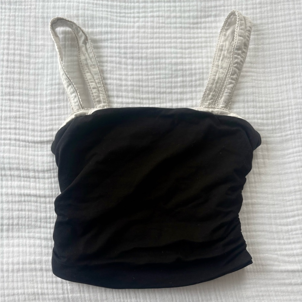 Free People Black Crop Top with Off-White Straps | Size S